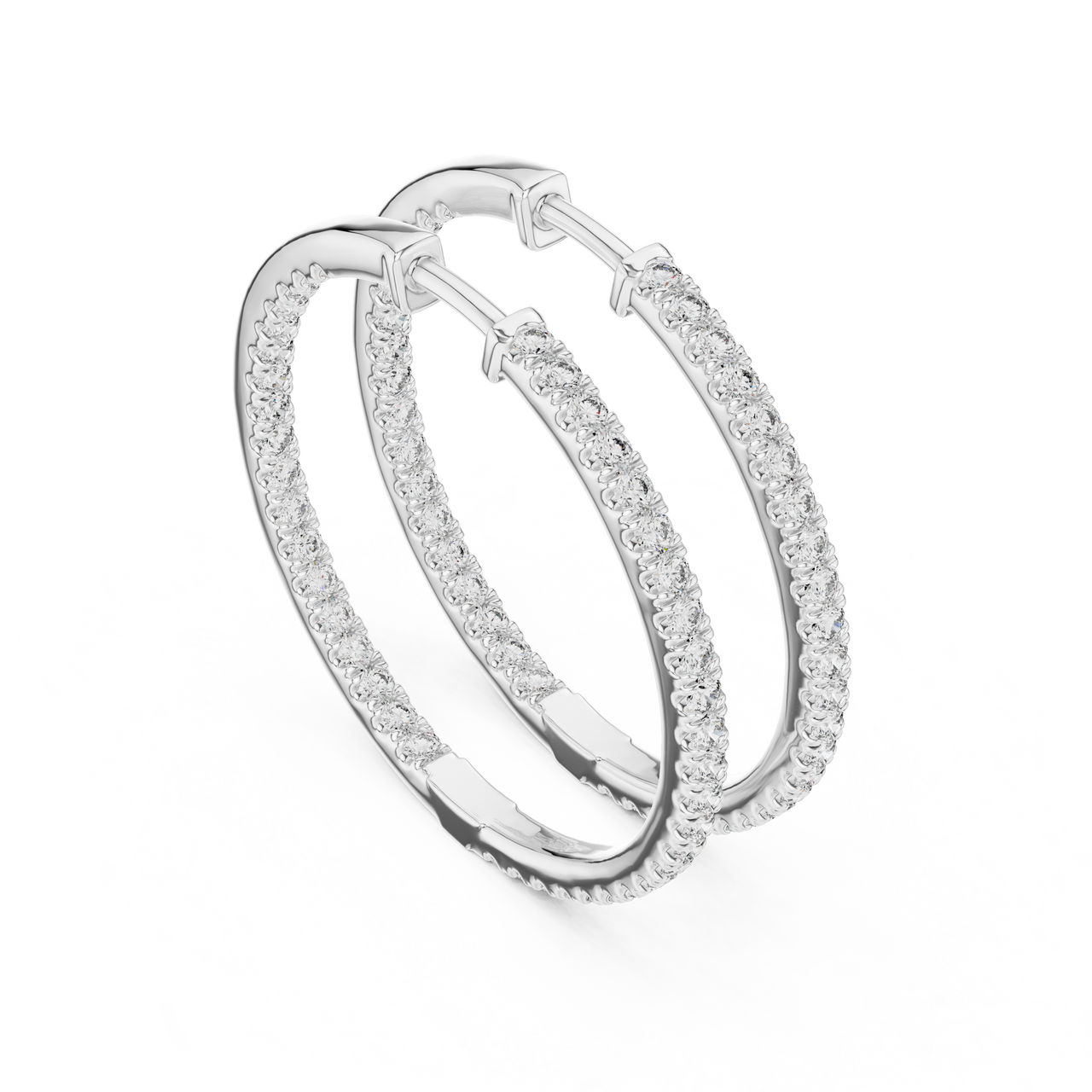 14K White Gold Lab-Grown Diamond Oval Hoop Earrings – 1.00 CTW