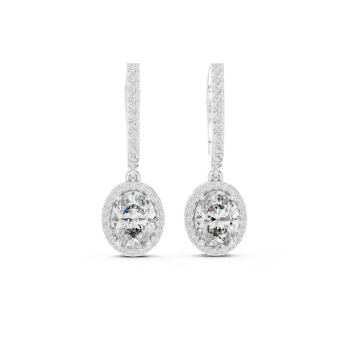 14K White Gold Lab-Grown Diamond Oval Drop Earrings – 3.5 CT | Dainty CVD Diamond Jewelry