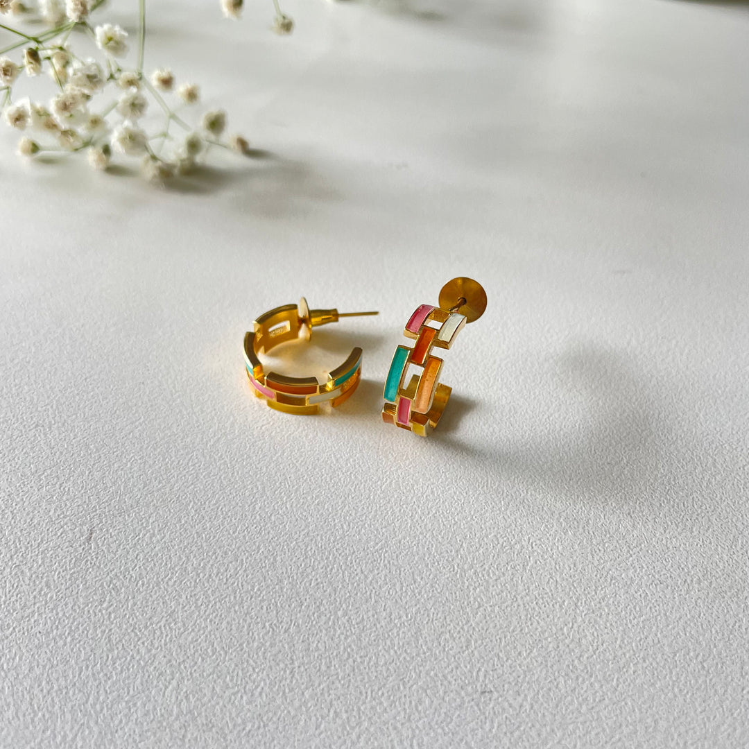 Multi-Hued Hoop Earrings – Vibrant Elegance in 22K Gold-Plated Silver