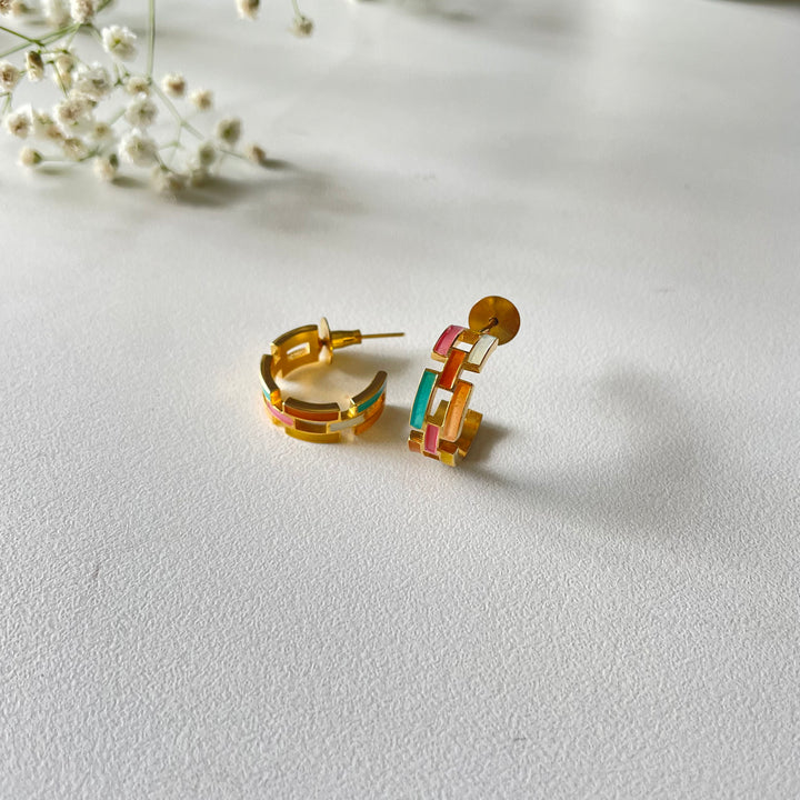 Multi-Hued Hoop Earrings – Vibrant Elegance in 22K Gold-Plated Silver