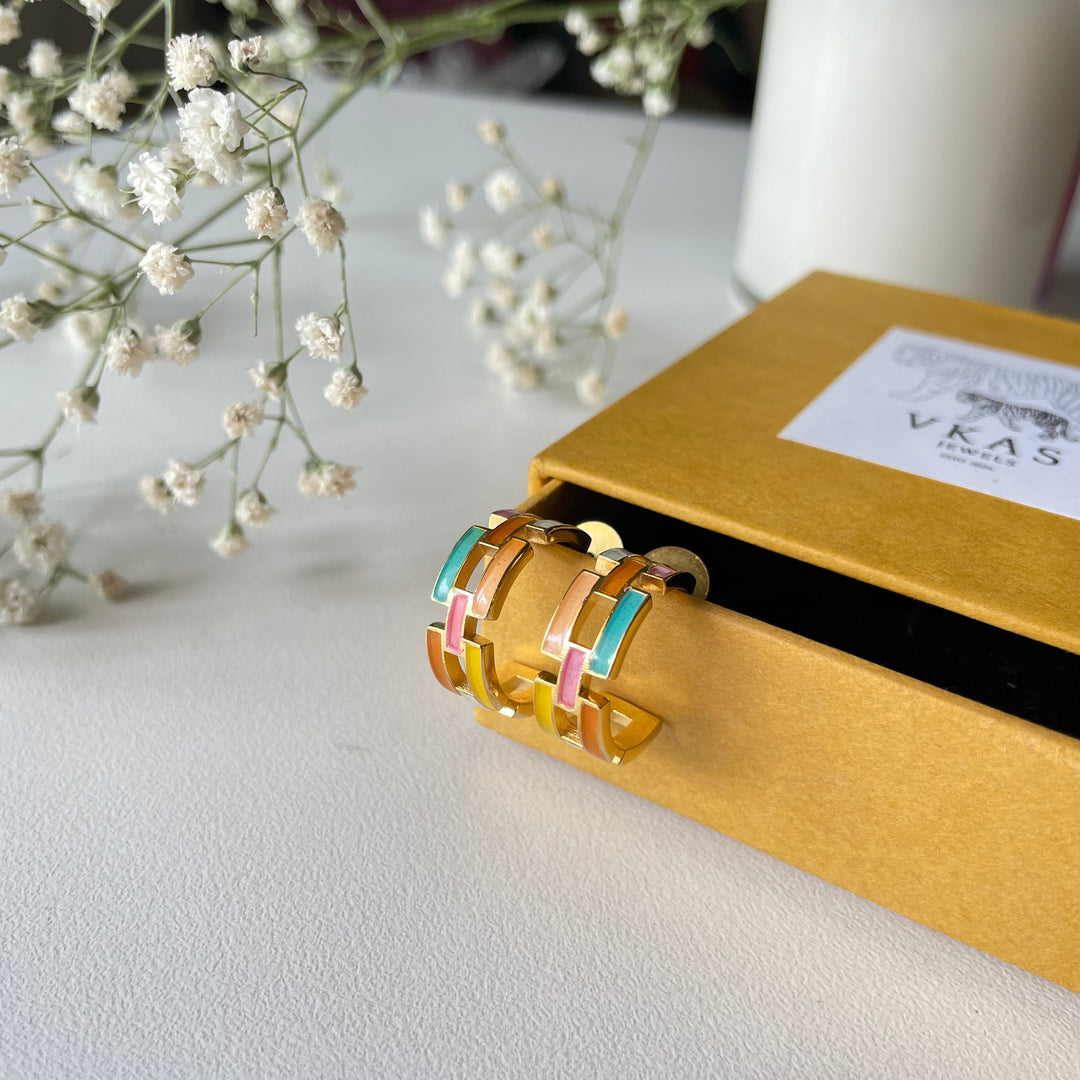 Multi-Hued Hoop Earrings – Vibrant Elegance in 22K Gold-Plated Silver
