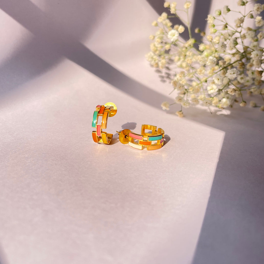 Multi-Hued Hoop Earrings – Vibrant Elegance in 22K Gold-Plated Silver