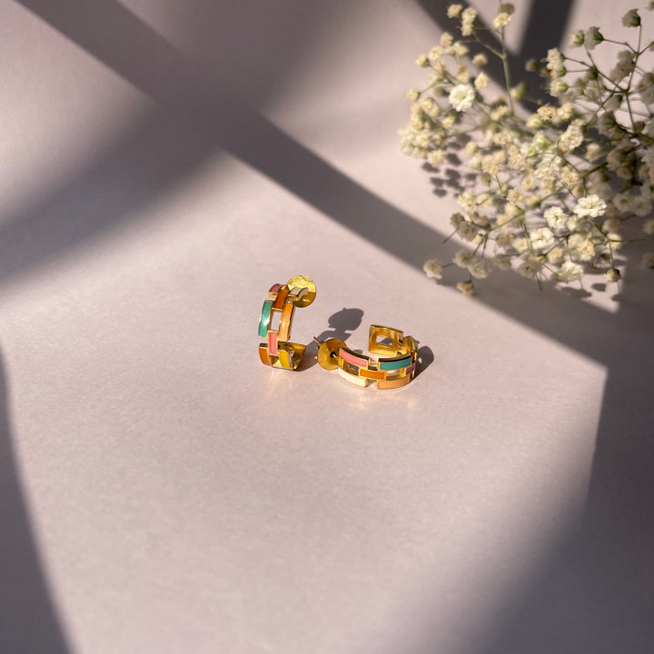 Multi-Hued Hoop Earrings – Vibrant Elegance in 22K Gold-Plated Silver