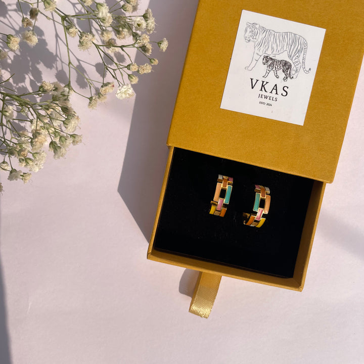 Multi-Hued Hoop Earrings – Vibrant Elegance in 22K Gold-Plated Silver