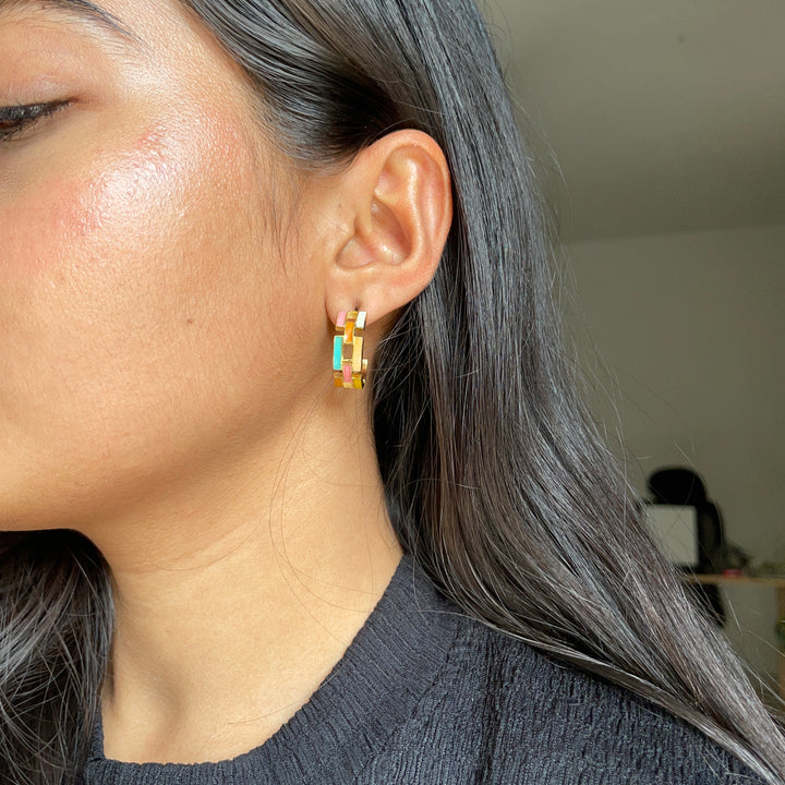 Multi-Hued Hoop Earrings – Vibrant Elegance in 22K Gold-Plated Silver