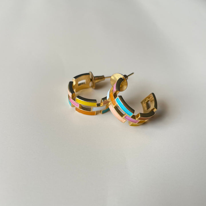 Multi-Hued Hoop Earrings – Vibrant Elegance in 22K Gold-Plated Silver