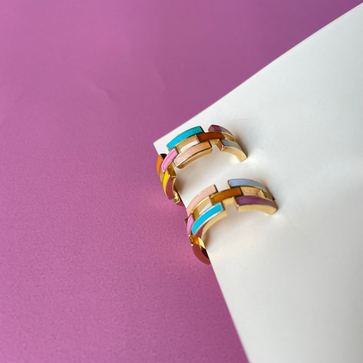Multi-Hued Hoop Earrings – Vibrant Elegance in 22K Gold-Plated Silver