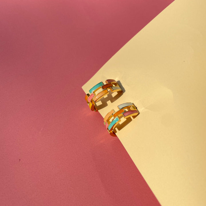 Multi-Hued Hoop Earrings – Vibrant Elegance in 22K Gold-Plated Silver