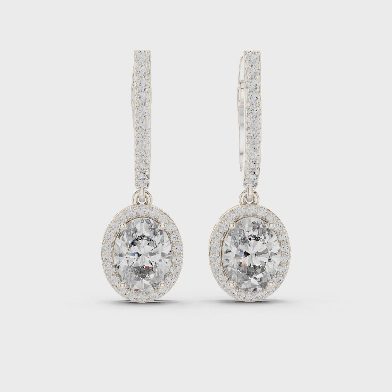 14K White Gold Lab-Grown Diamond Oval Drop Earrings – 3.5 CT | Dainty CVD Diamond Jewelry
