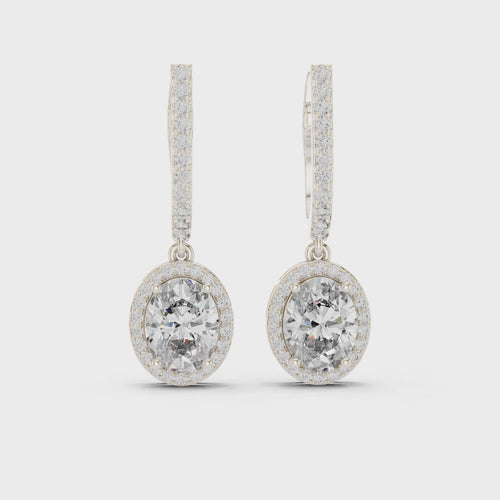 14K White Gold Lab-Grown Diamond Oval Drop Earrings – 3.5 CT | Dainty CVD Diamond Jewelry